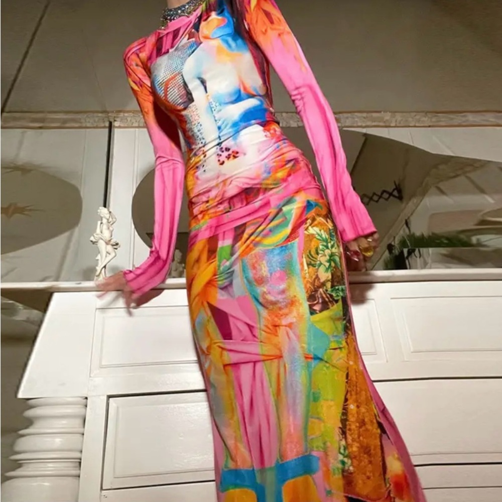 Vibrant Pink Multicolor Maxi Dress